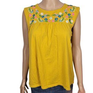J. Crew Women's Golden Yellow Bright Floral Embroidered Sleeveless Blouse Size L